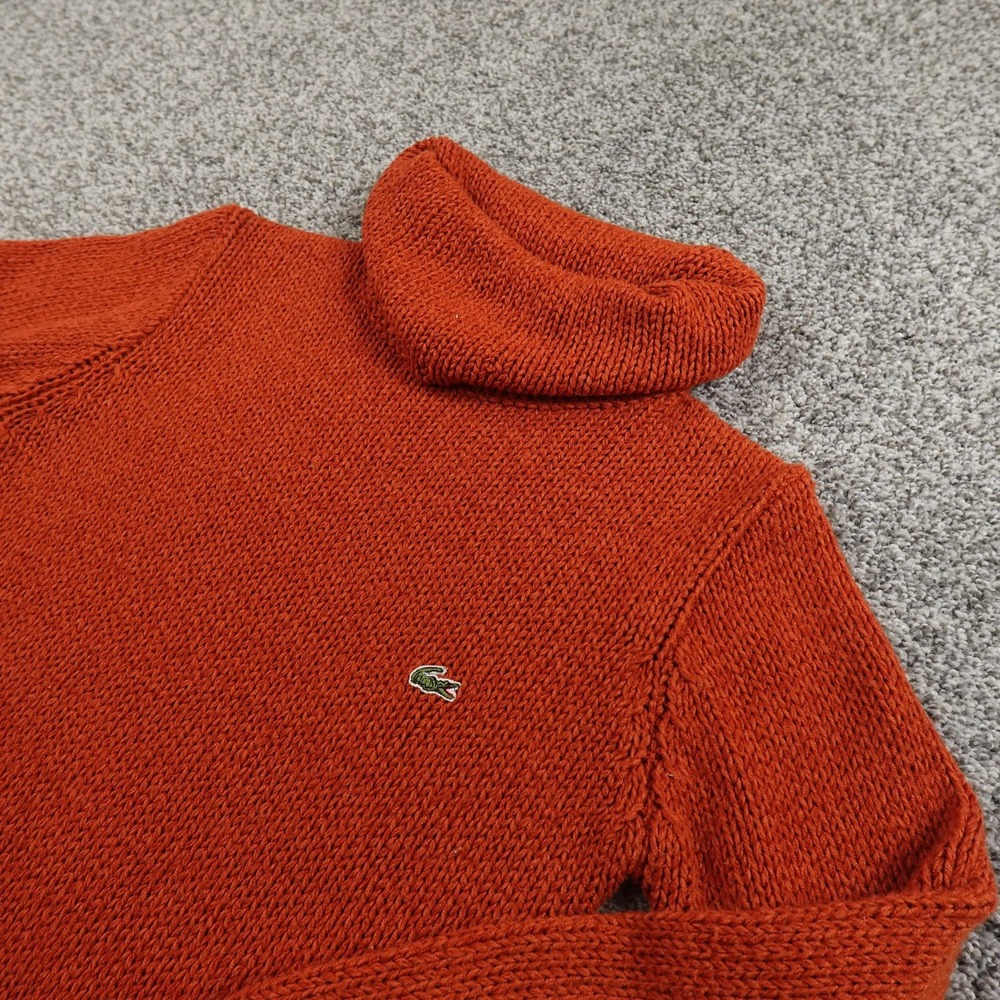 VTG Lacoste Sport Sweater Womens XS Orange Turtleneck Cowl Neck Knit Pullover